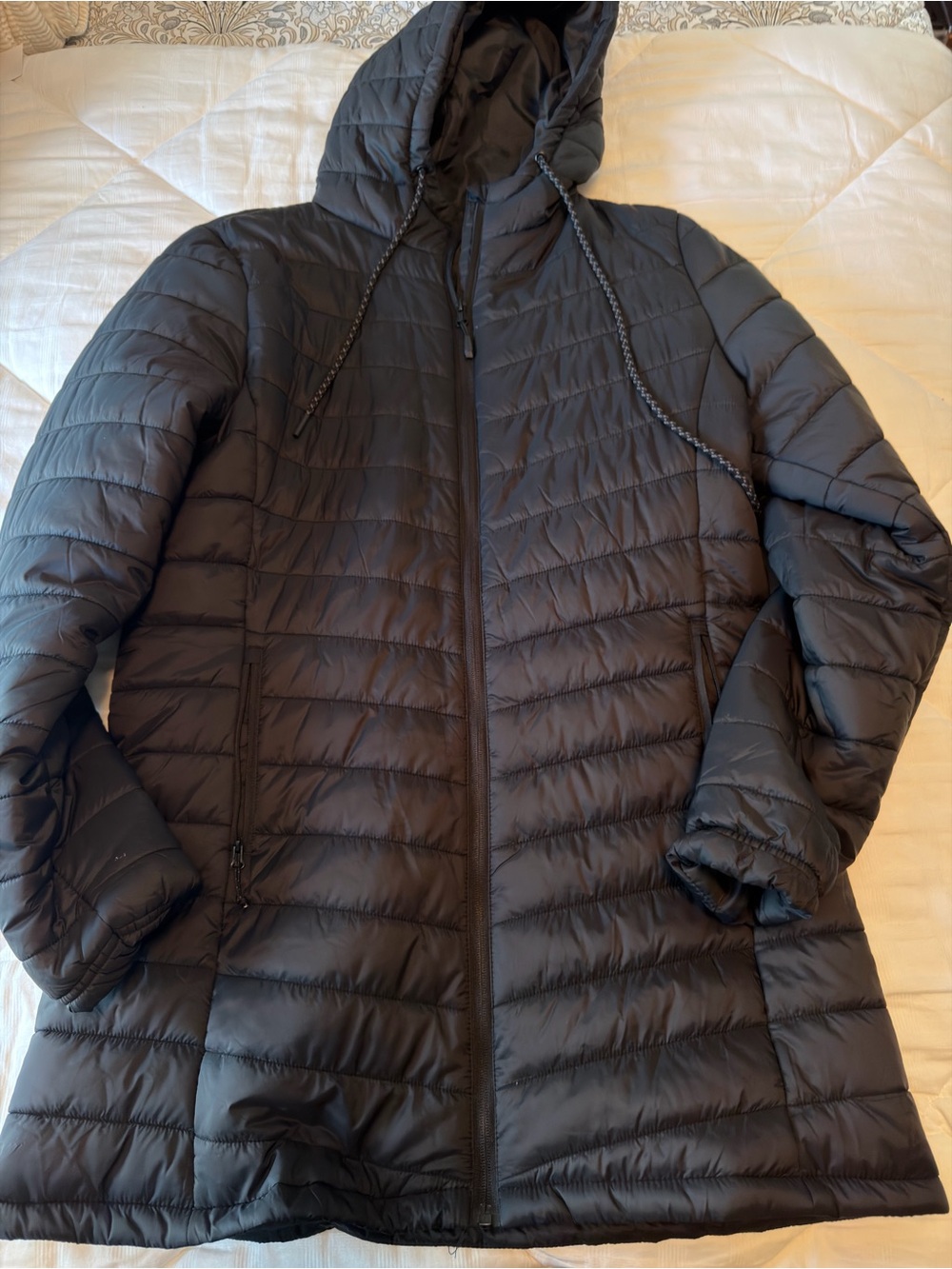 Eddie Bauer Black Quilted Hooded Puffer Coat w/ Hood NWOT